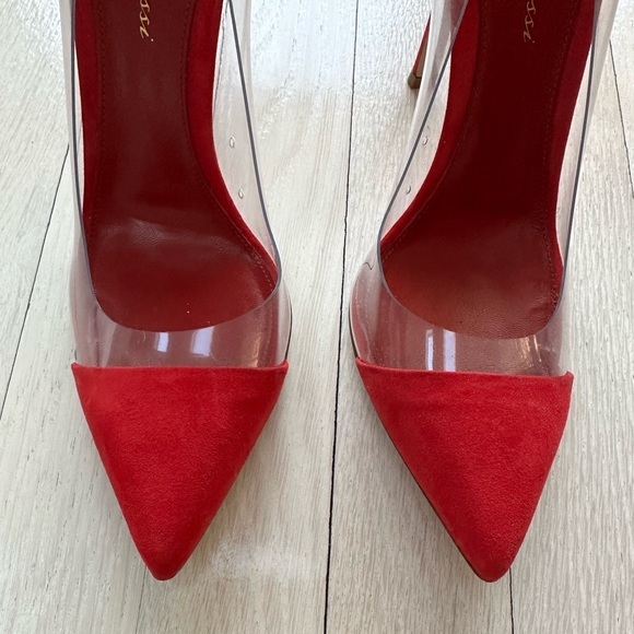 Gianvito Rossi Red Suede and PVC Plexi Pump Size 37.5 - Picture 2 of 8